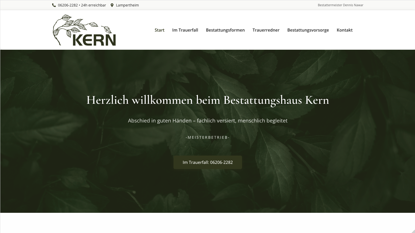 Website des Bestattungshauses Kern