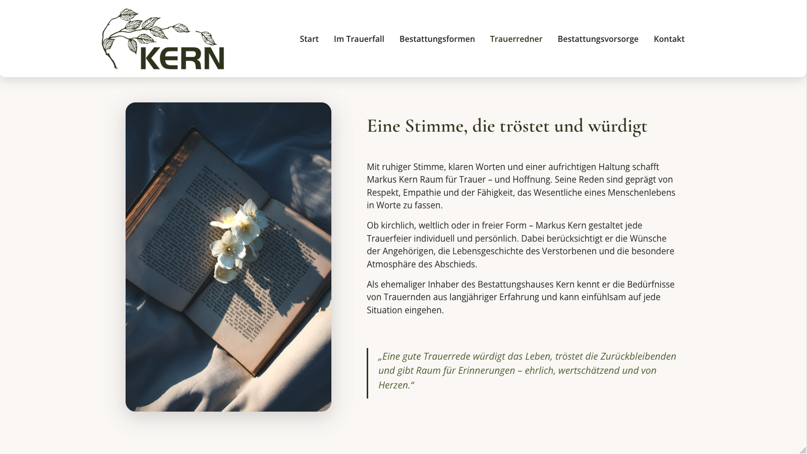 Website des Bestattungshauses Kern