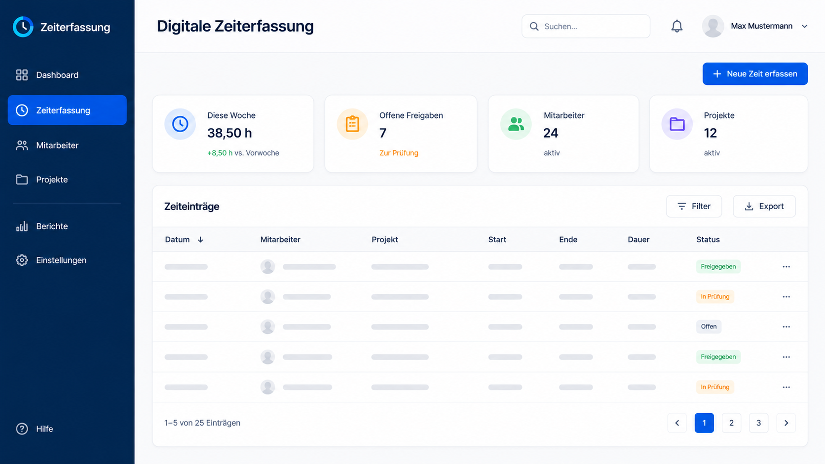 Visualisierung einer individuellen Anwendung zur digitalen Zeiterfassung