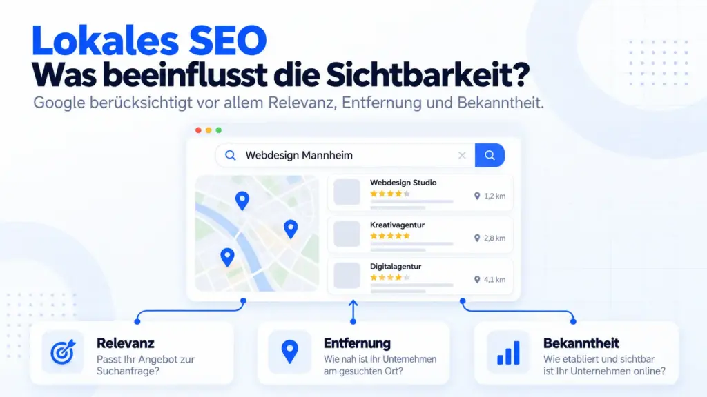 Infografik zu lokalem SEO mit den Faktoren Relevanz, Entfernung und Bekanntheit