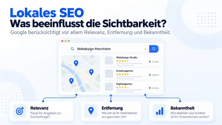 Infografik zu lokalem SEO mit den Faktoren Relevanz, Entfernung und Bekanntheit